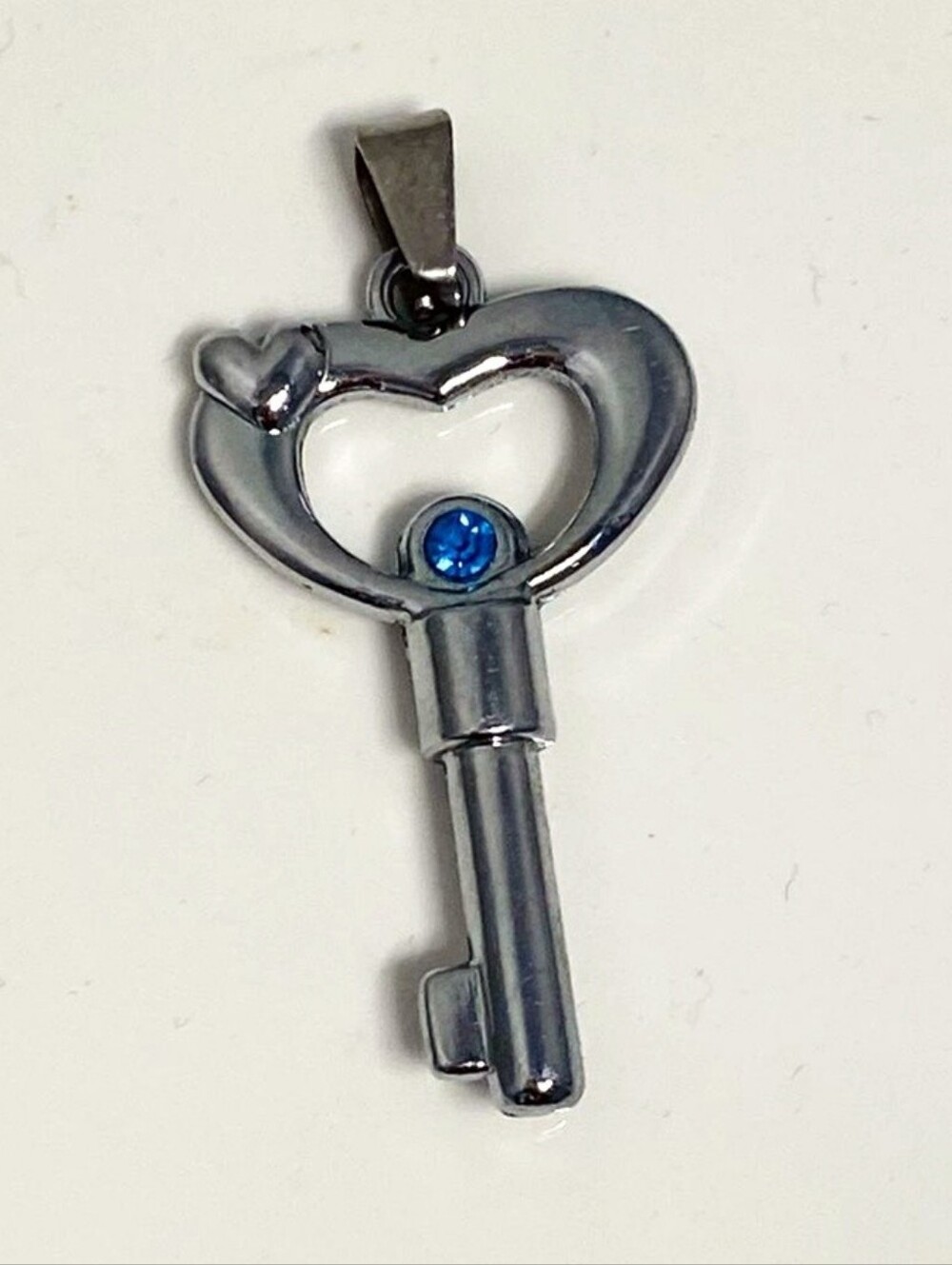 Key Pendant With Heart and Blue Stone - Fashion Jewellery